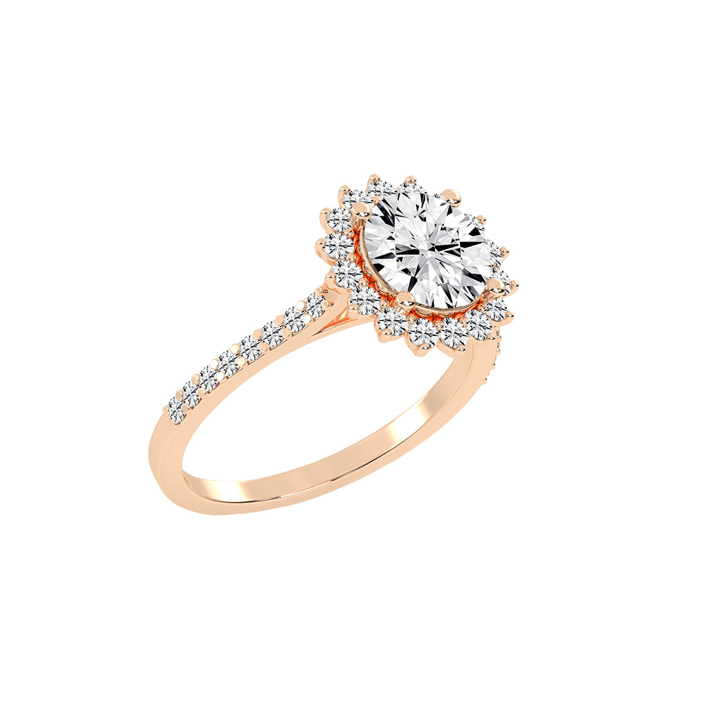 Haliosa flower style round cut halo lab diamond ring
