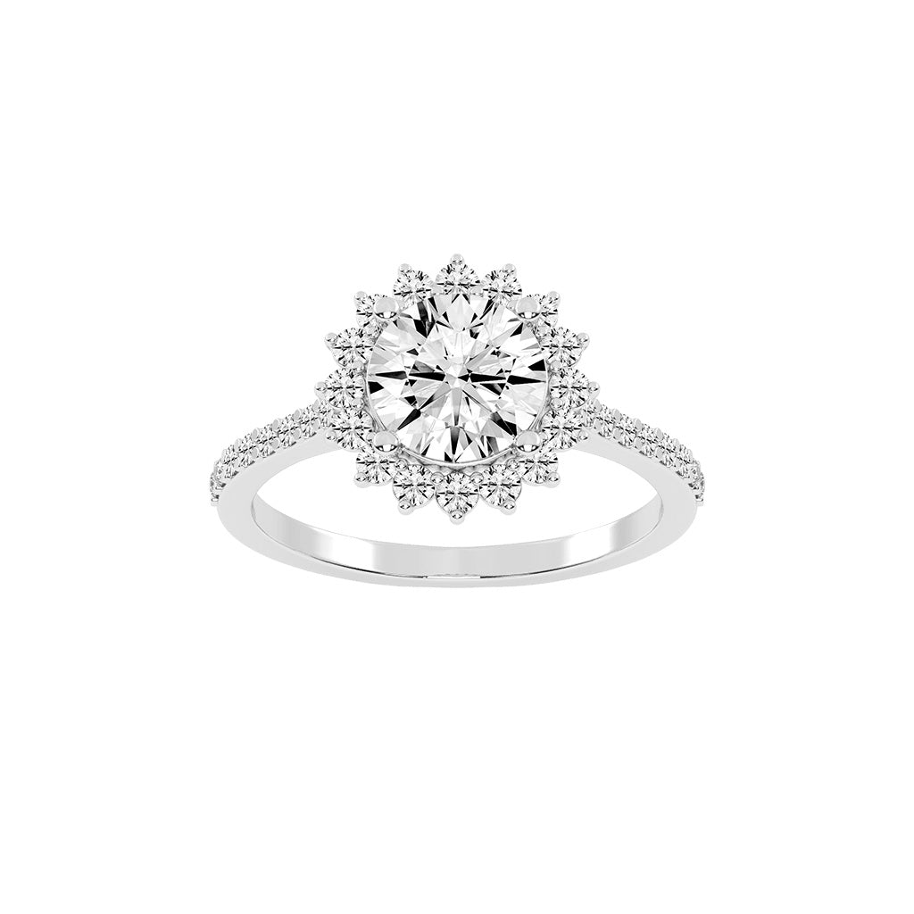 Haliosa flower style round cut halo lab diamond ring