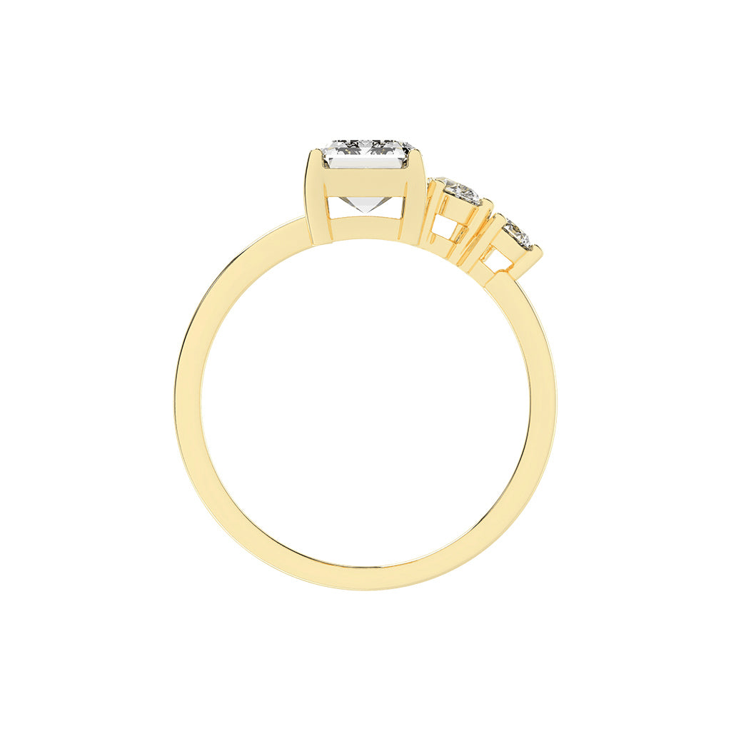 Triadaura emerald cut three stone lab diamond ring