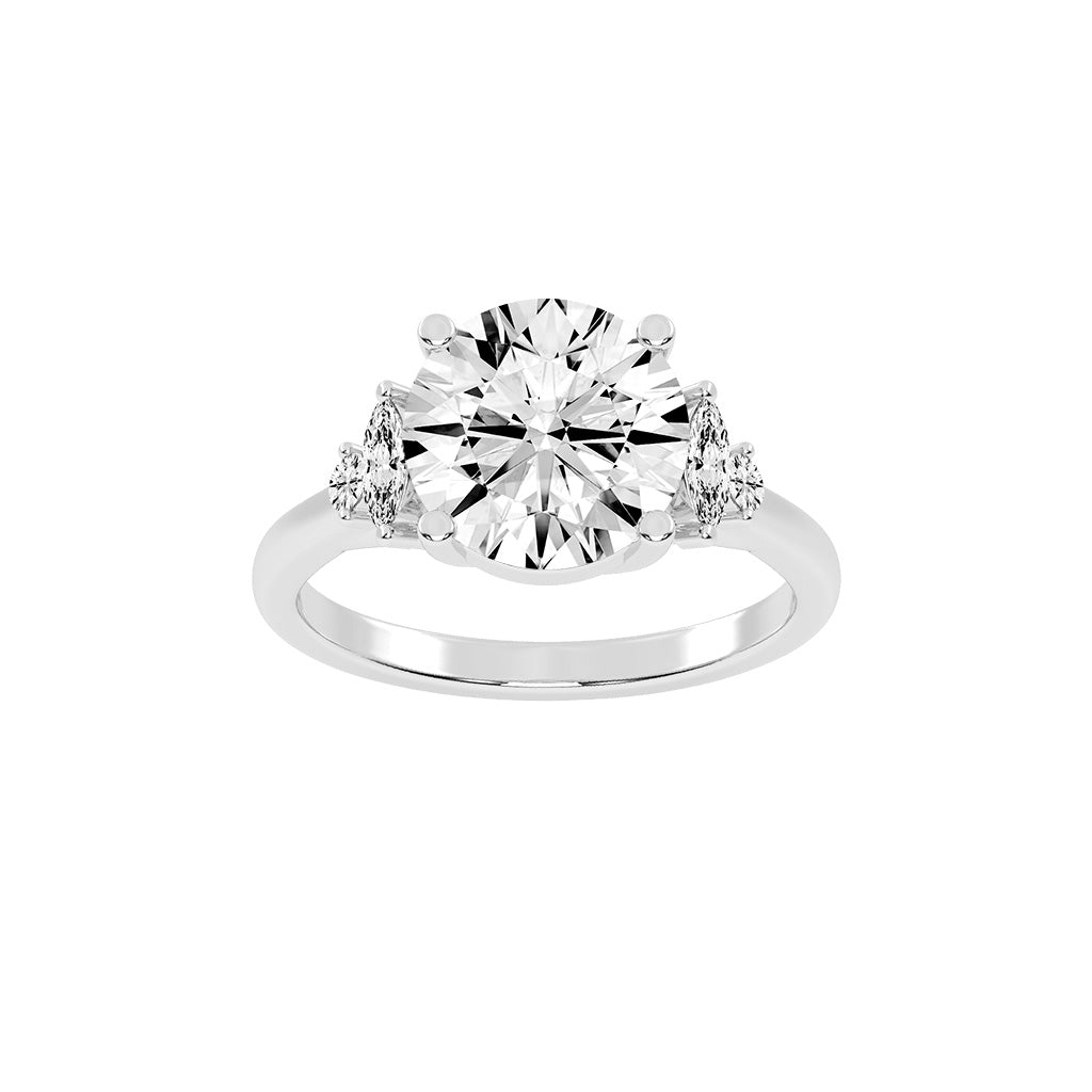 Sidelle four prong round cut side stone lab diamond ring