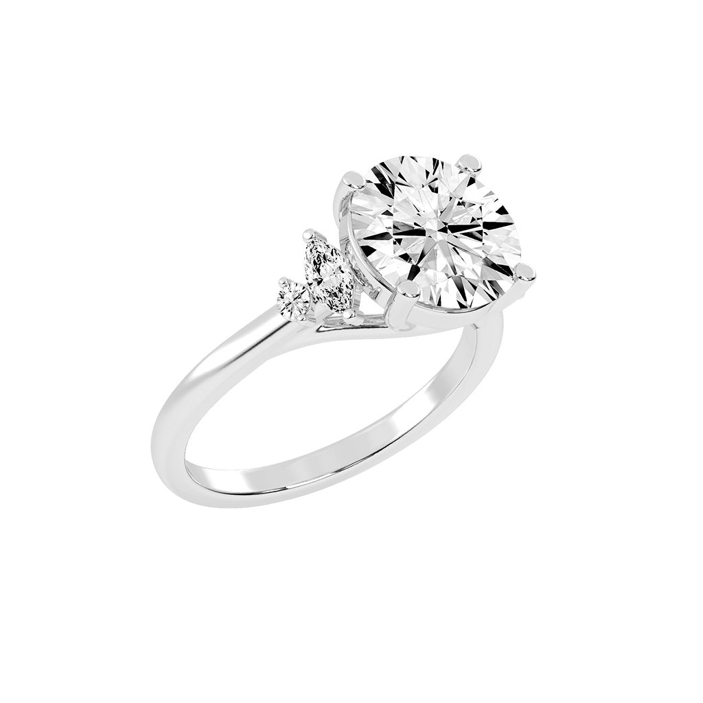 Sidelle four prong round cut side stone lab diamond ring