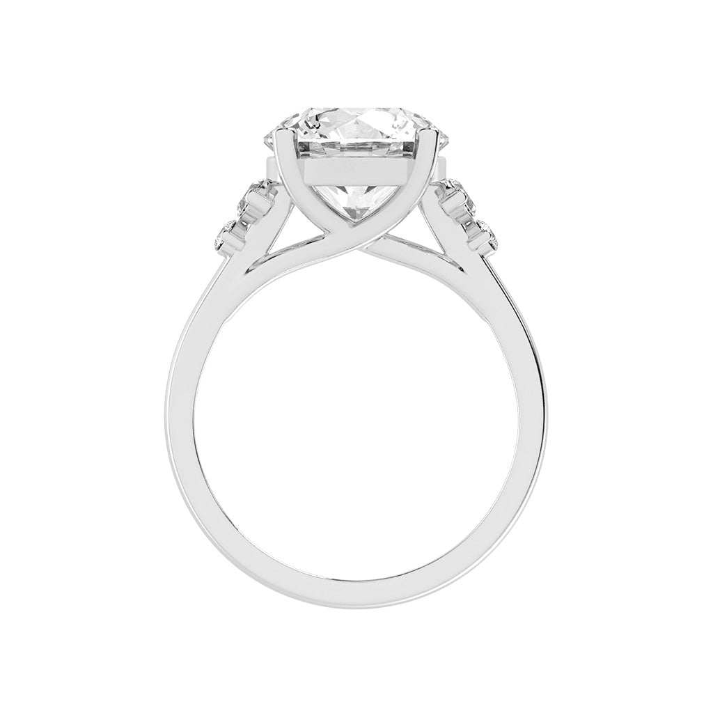 Sidelle four prong round cut side stone lab diamond ring