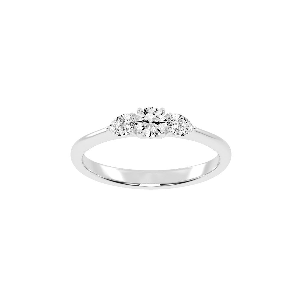 Trisaria pear shaped three stone lab diamond ring