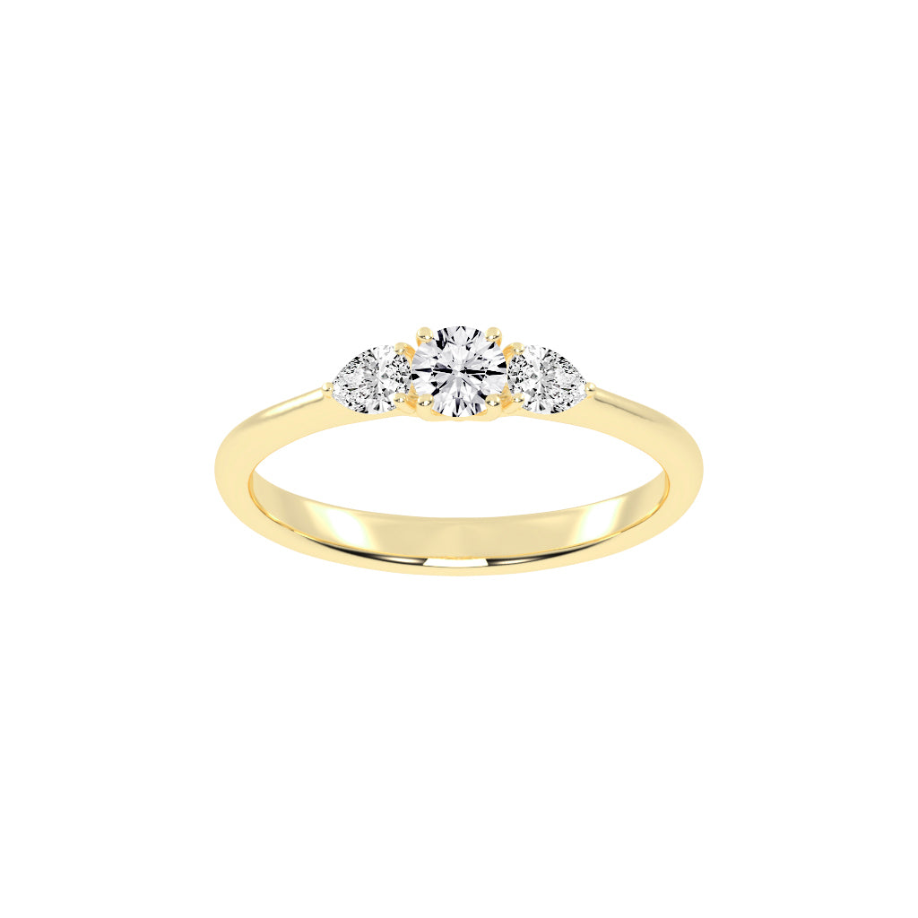 Trisaria pear shaped three stone lab diamond ring