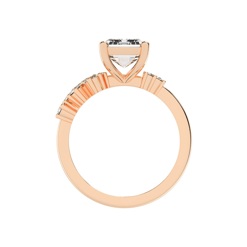 Sidara Emerald Round Cut Side Stone Lab Diamond Ring