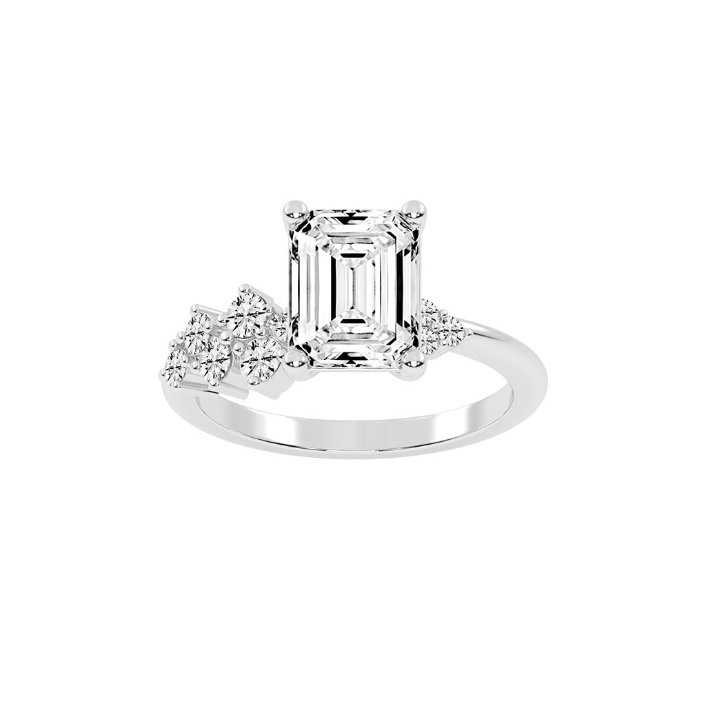 Sidara Emerald Round Cut Side Stone Lab Diamond Ring