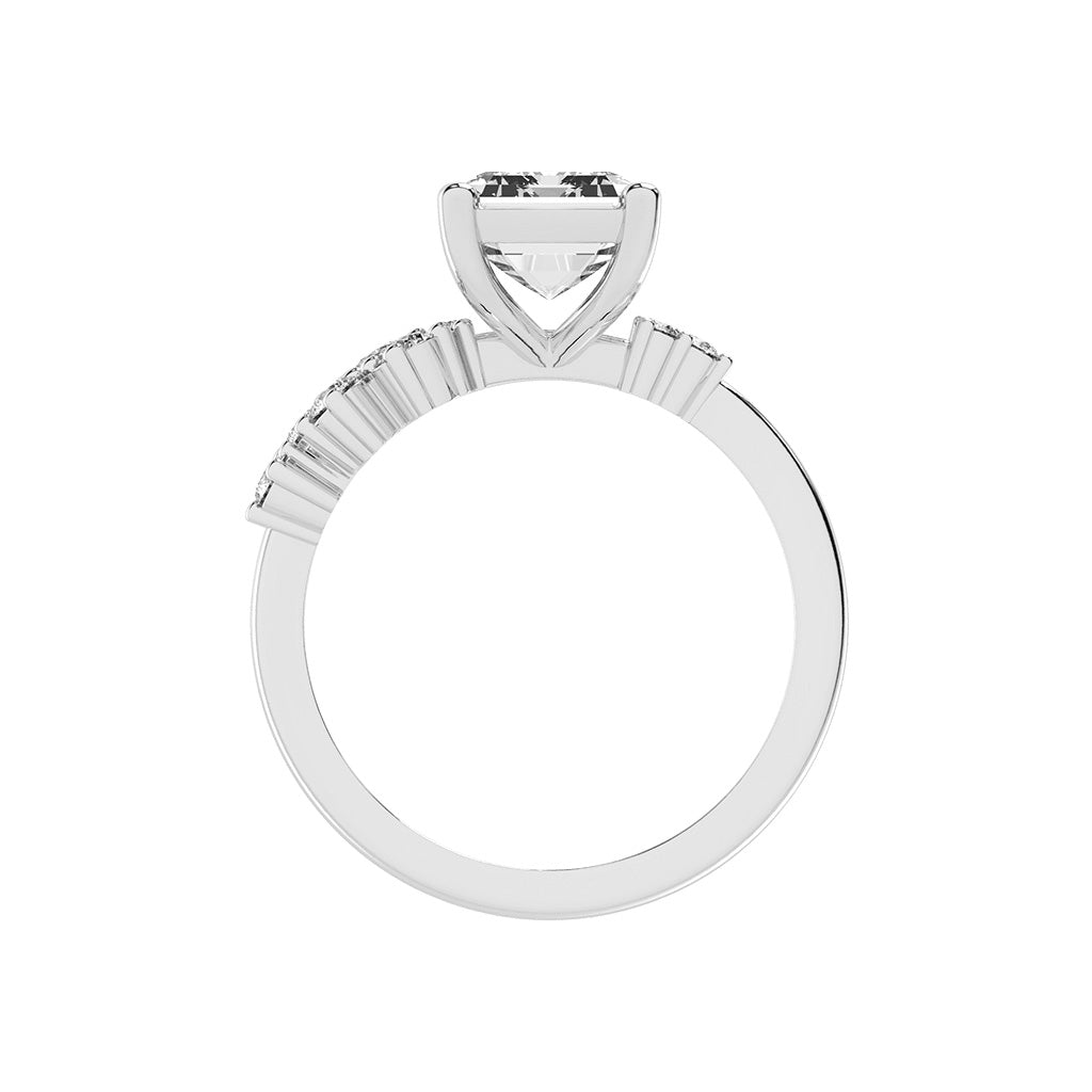 Sidara Emerald Round Cut Side Stone Lab Diamond Ring