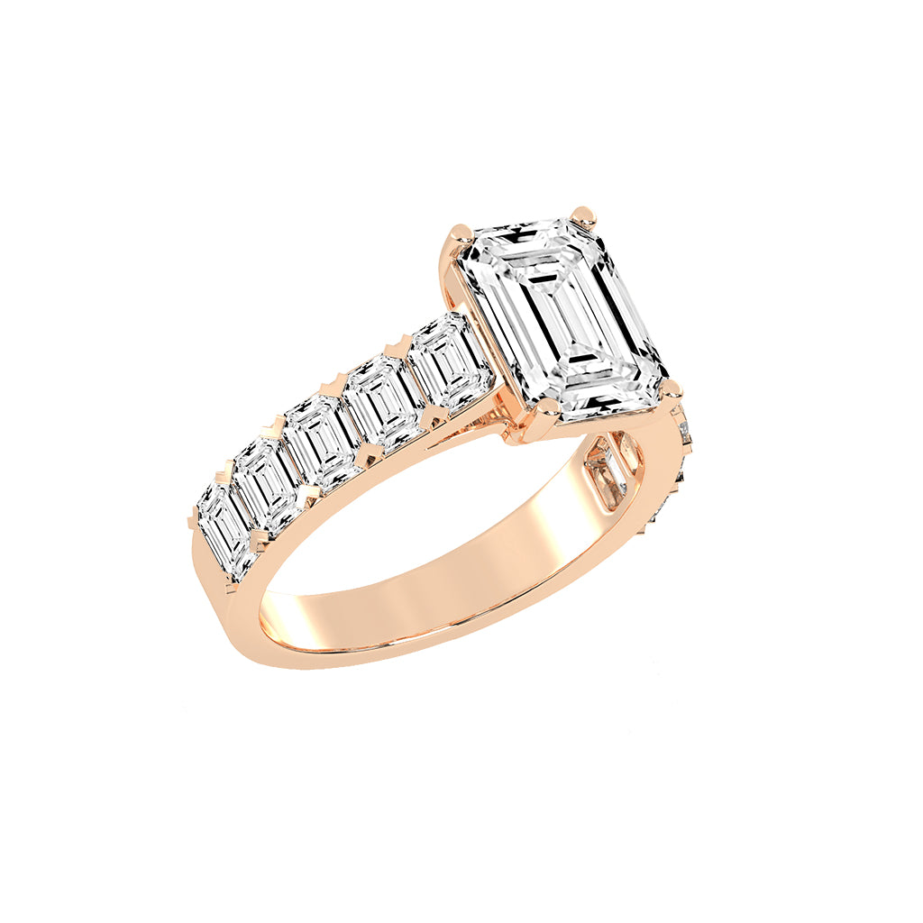 Luxistra Four Prong Emerald Cut Classic Lab Diamond Ring