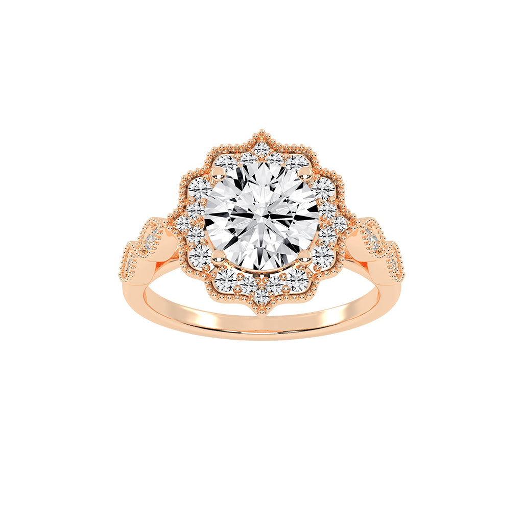Halinara Sunburst Round Cut Halo Lab Diamond Ring