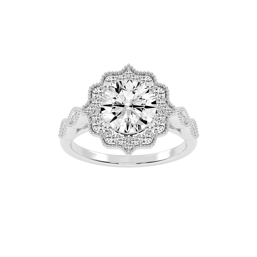 Halinara Sunburst Round Cut Halo Lab Diamond Ring