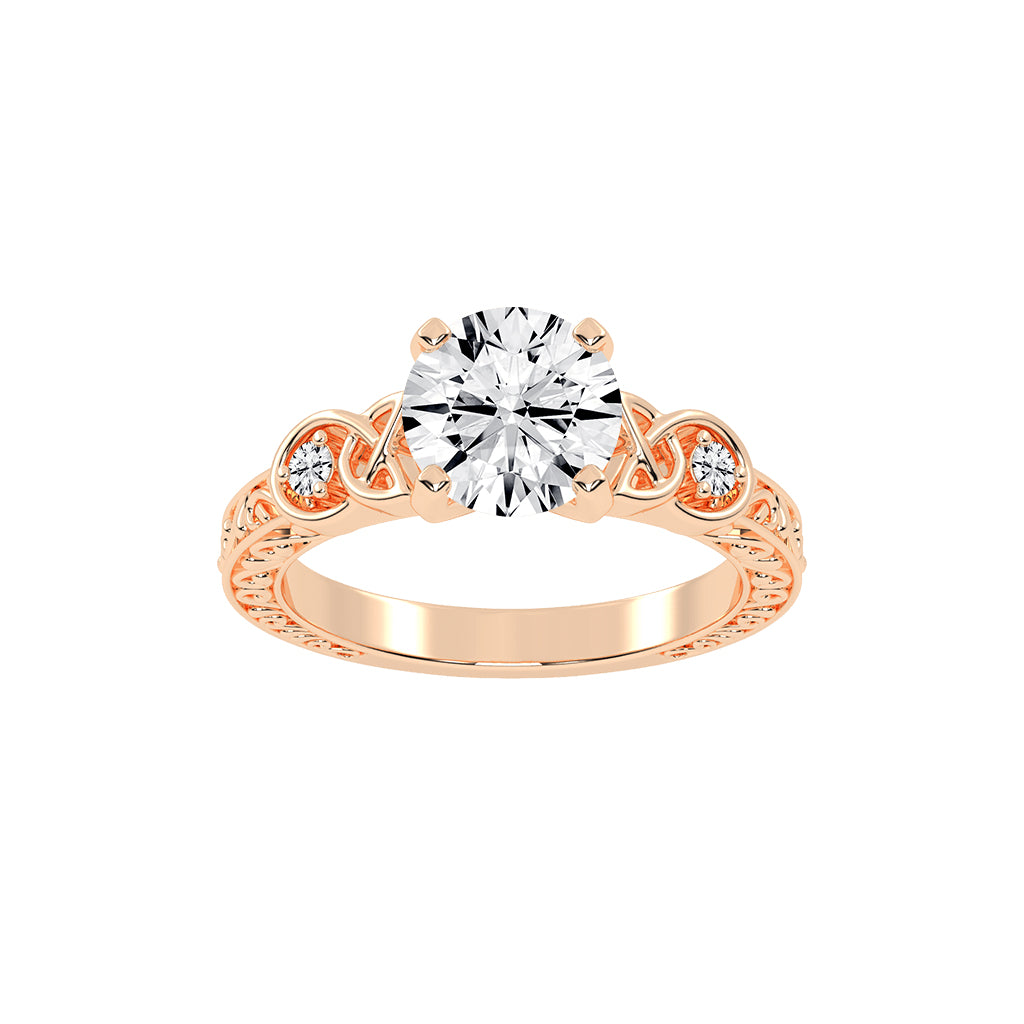 Diaraine Four Tab Round Cut Classic Lab Diamond Ring