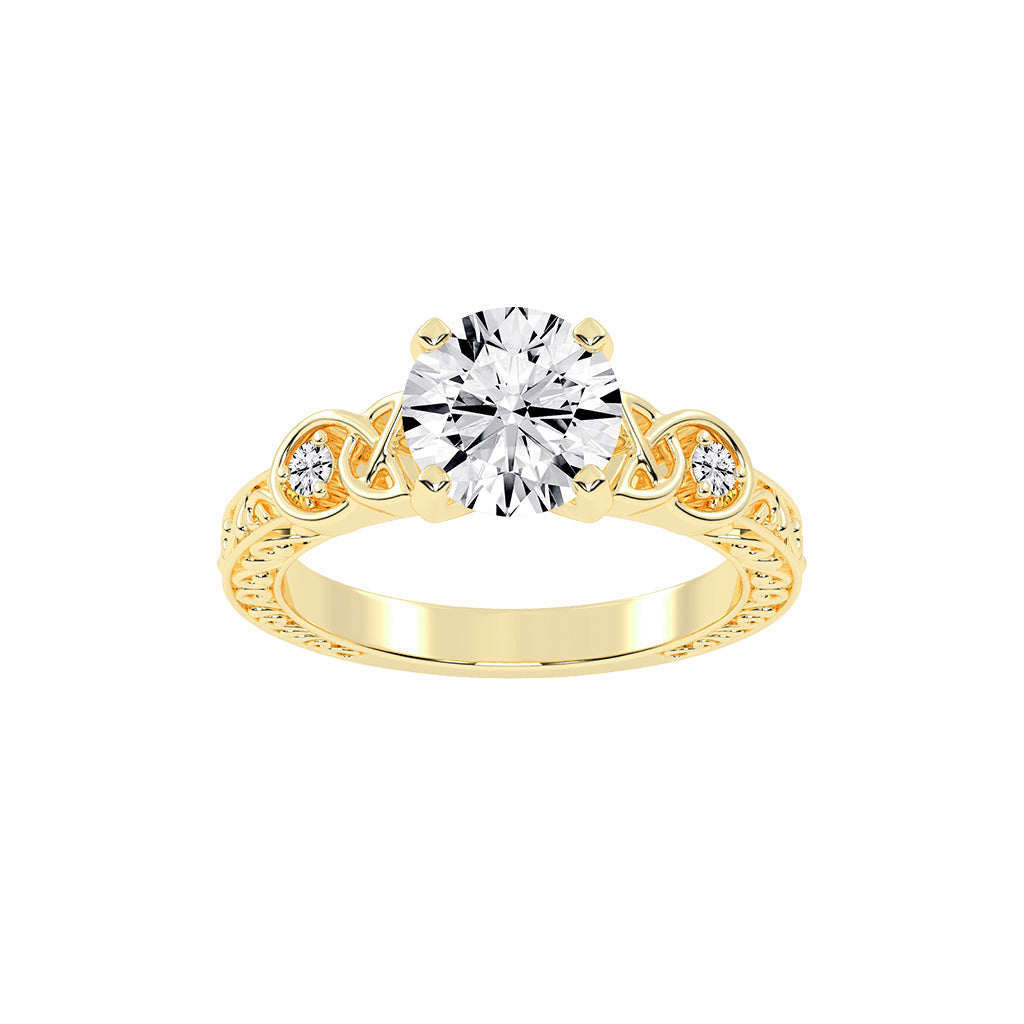 Diaraine Four Tab Round Cut Classic Lab Diamond Ring