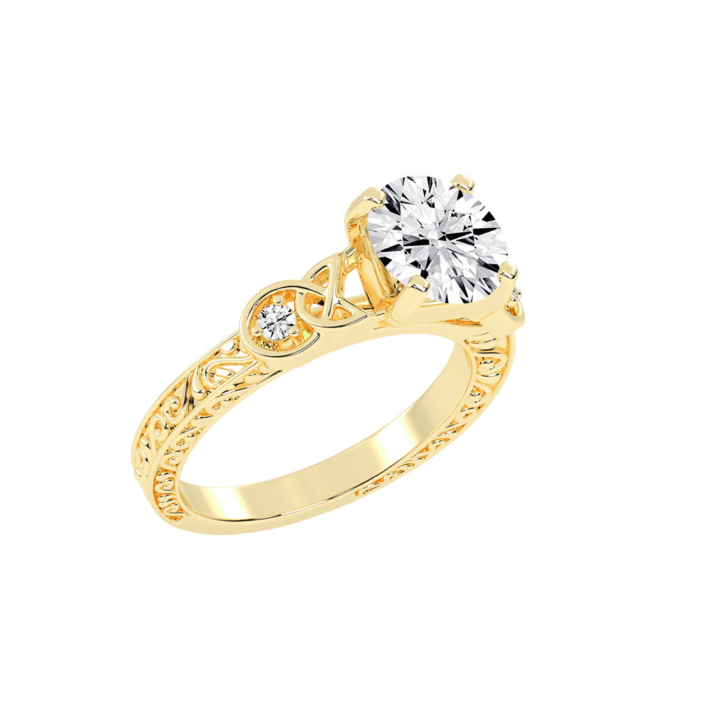 Diaraine Four Tab Round Cut Classic Lab Diamond Ring