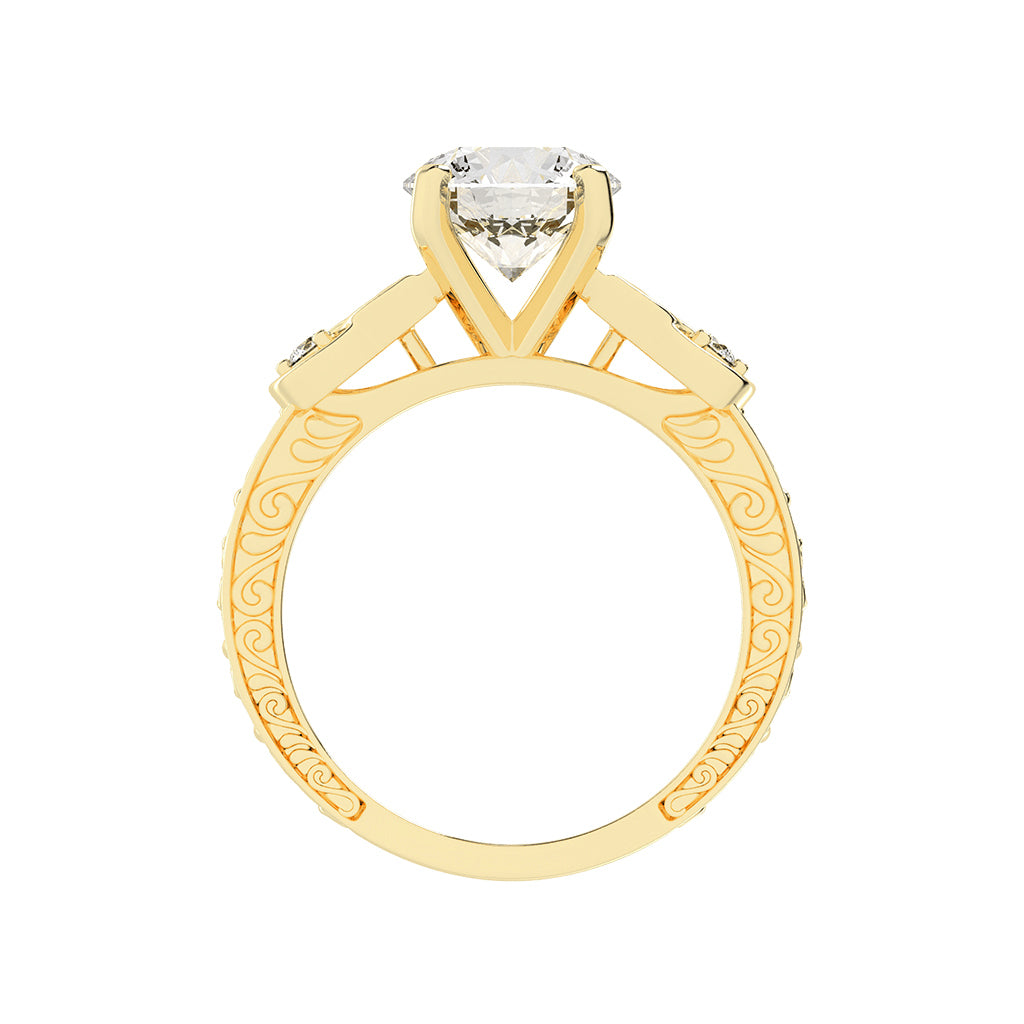 Diaraine Four Tab Round Cut Classic Lab Diamond Ring