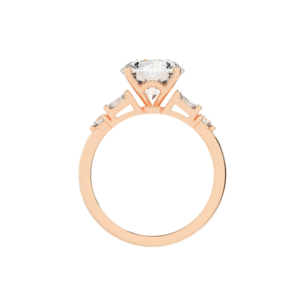Bravalia Tapered Baguette Round Cut Side Stone Lab Diamond Ring