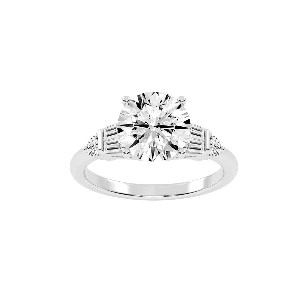 Bravalia Tapered Baguette Round Cut Side Stone Lab Diamond Ring