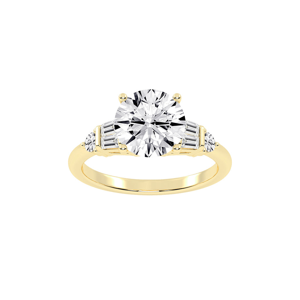 Bravalia Tapered Baguette Round Cut Side Stone Lab Diamond Ring