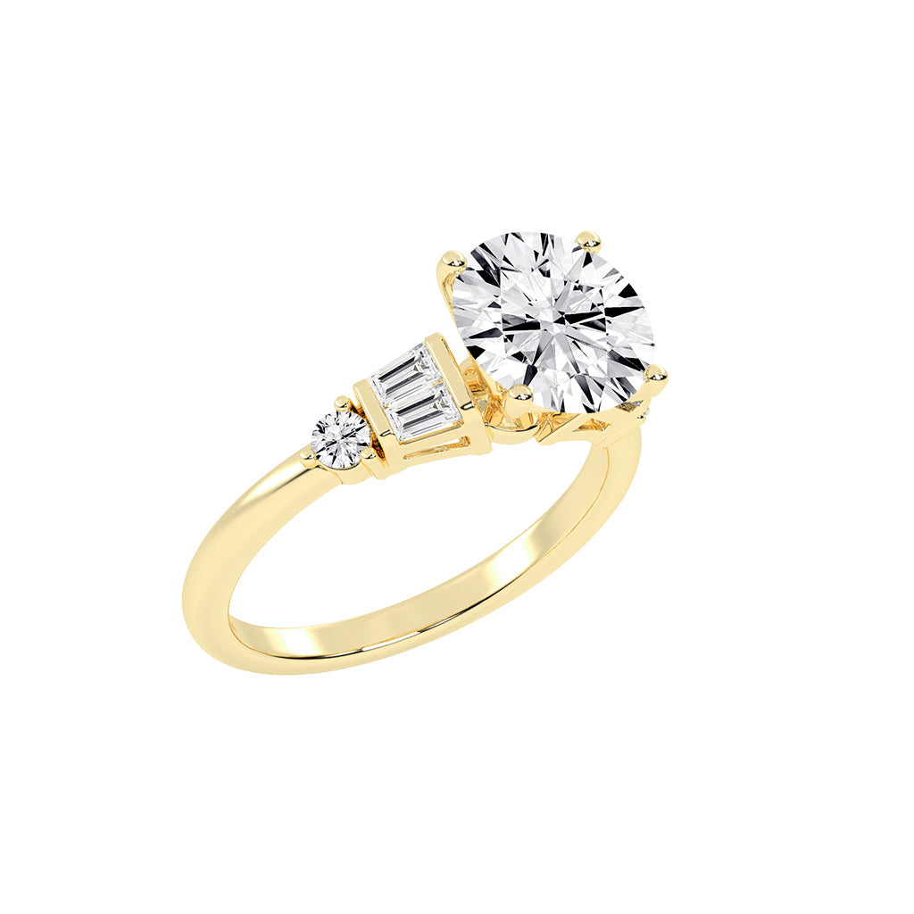 Bravalia Tapered Baguette Round Cut Side Stone Lab Diamond Ring