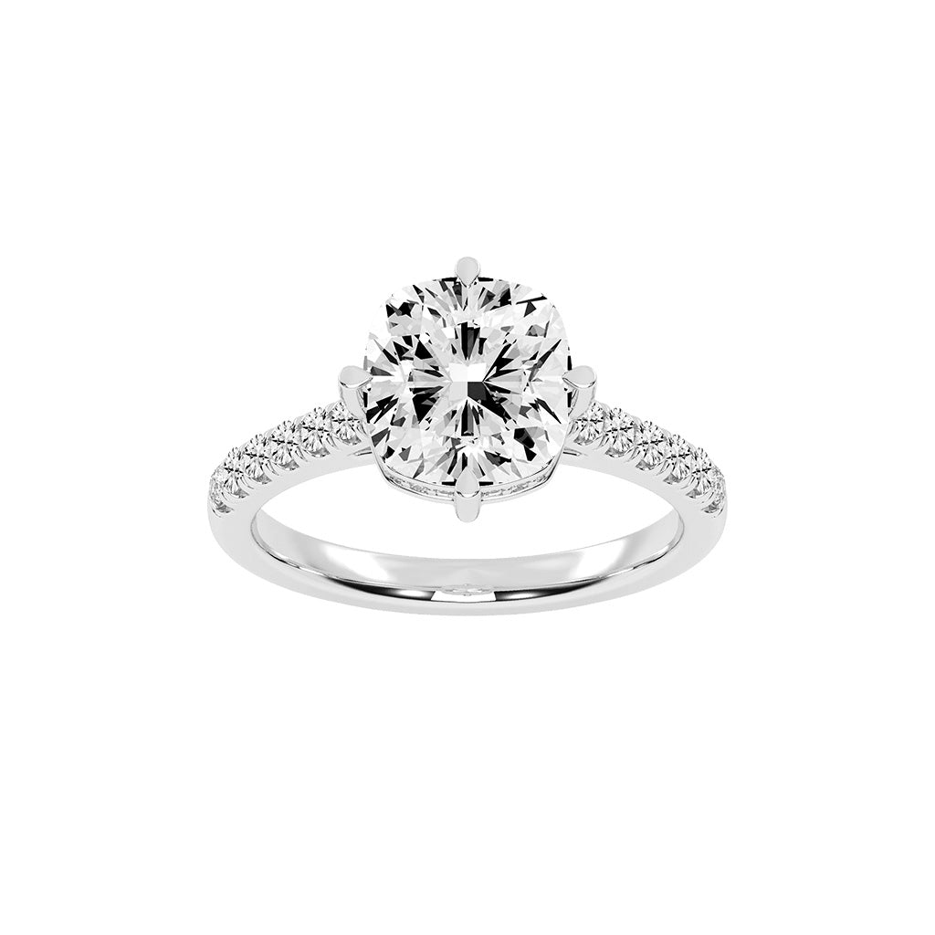 Halivora Petite Claw Cushion Cut Halo Lab Diamond Ring