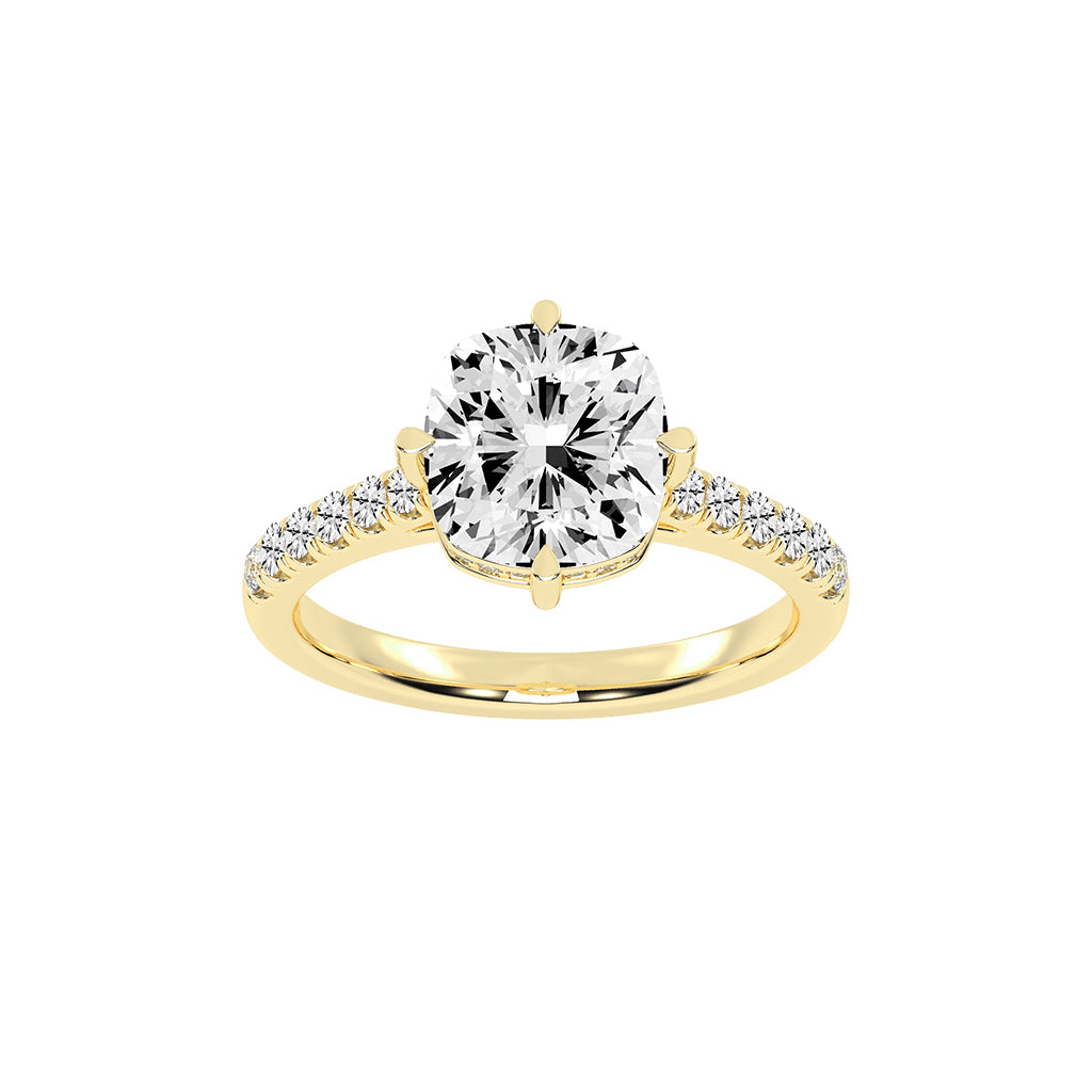 Halivora Petite Claw Cushion Cut Halo Lab Diamond Ring