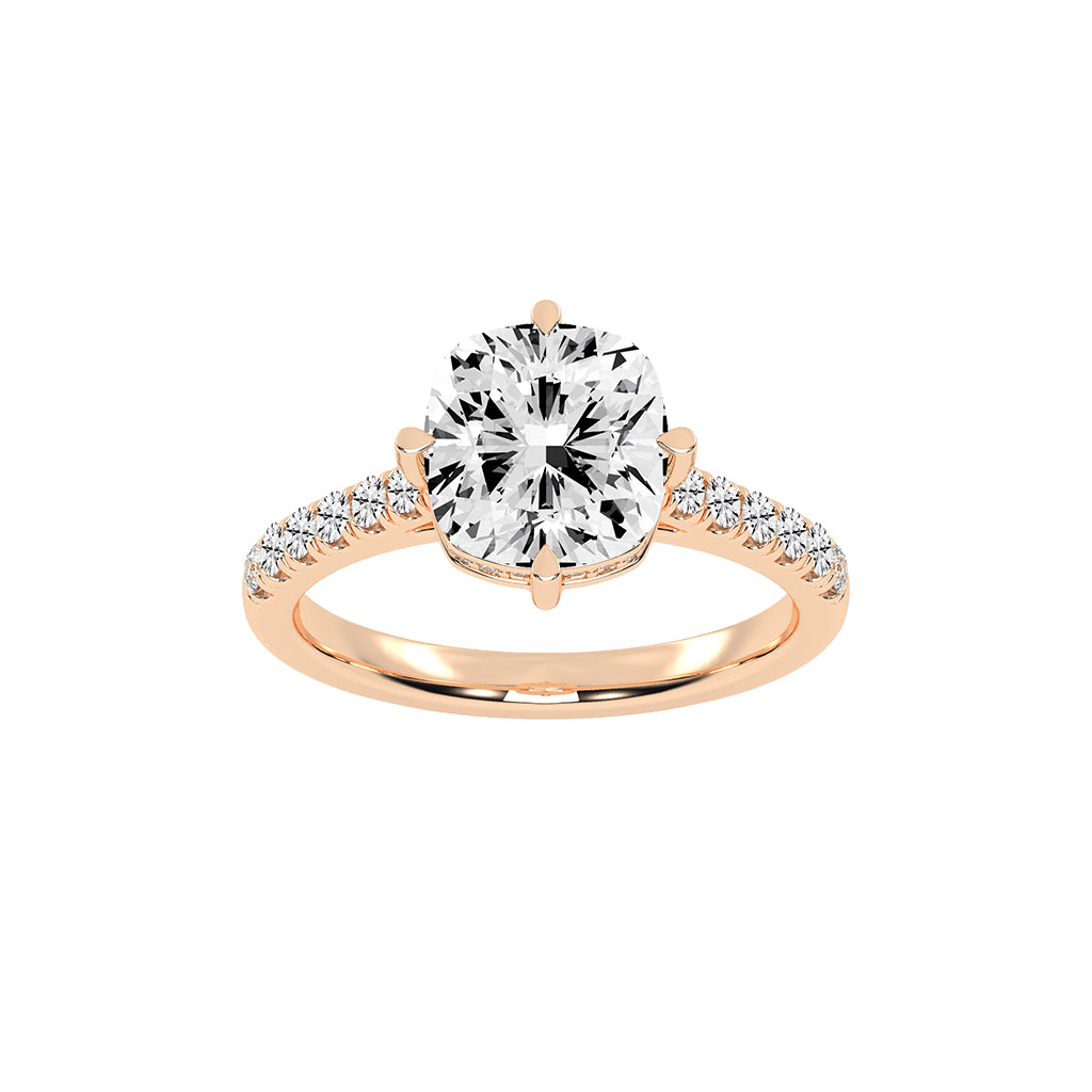 Halivora Petite Claw Cushion Cut Halo Lab Diamond Ring