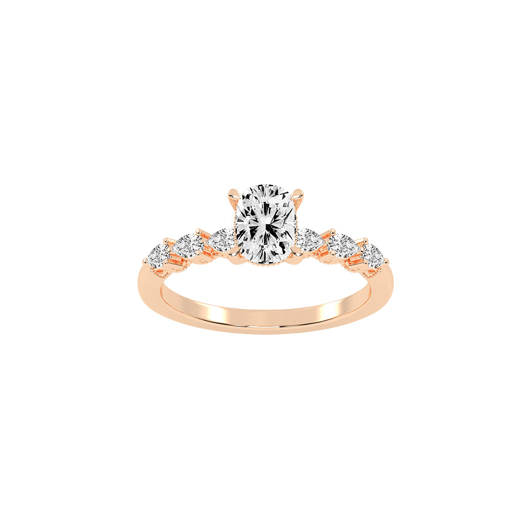 Diasona Claw Cushion Cut Side Stone Lab Diamond Ring