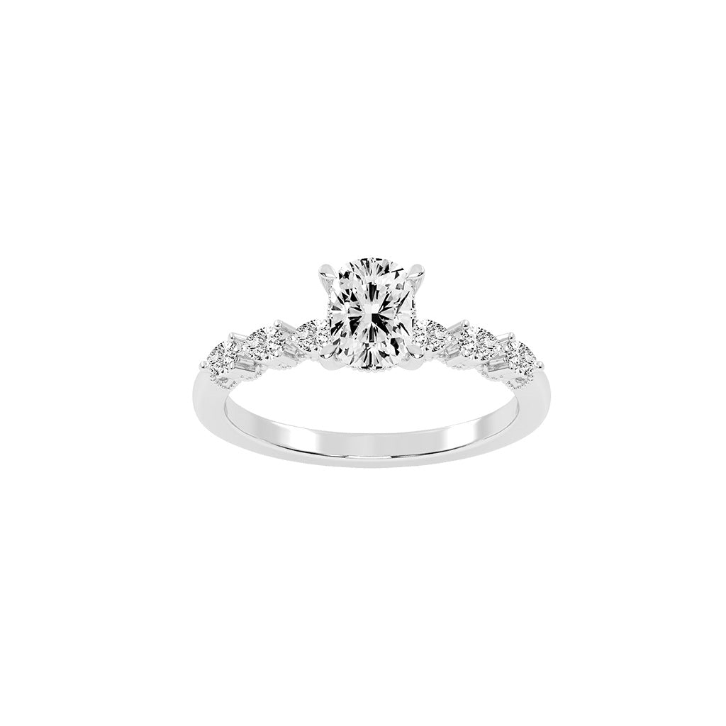 Diasona Claw Cushion Cut Side Stone Lab Diamond Ring