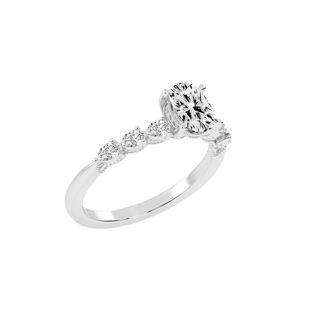 Diasona Claw Cushion Cut Side Stone Lab Diamond Ring