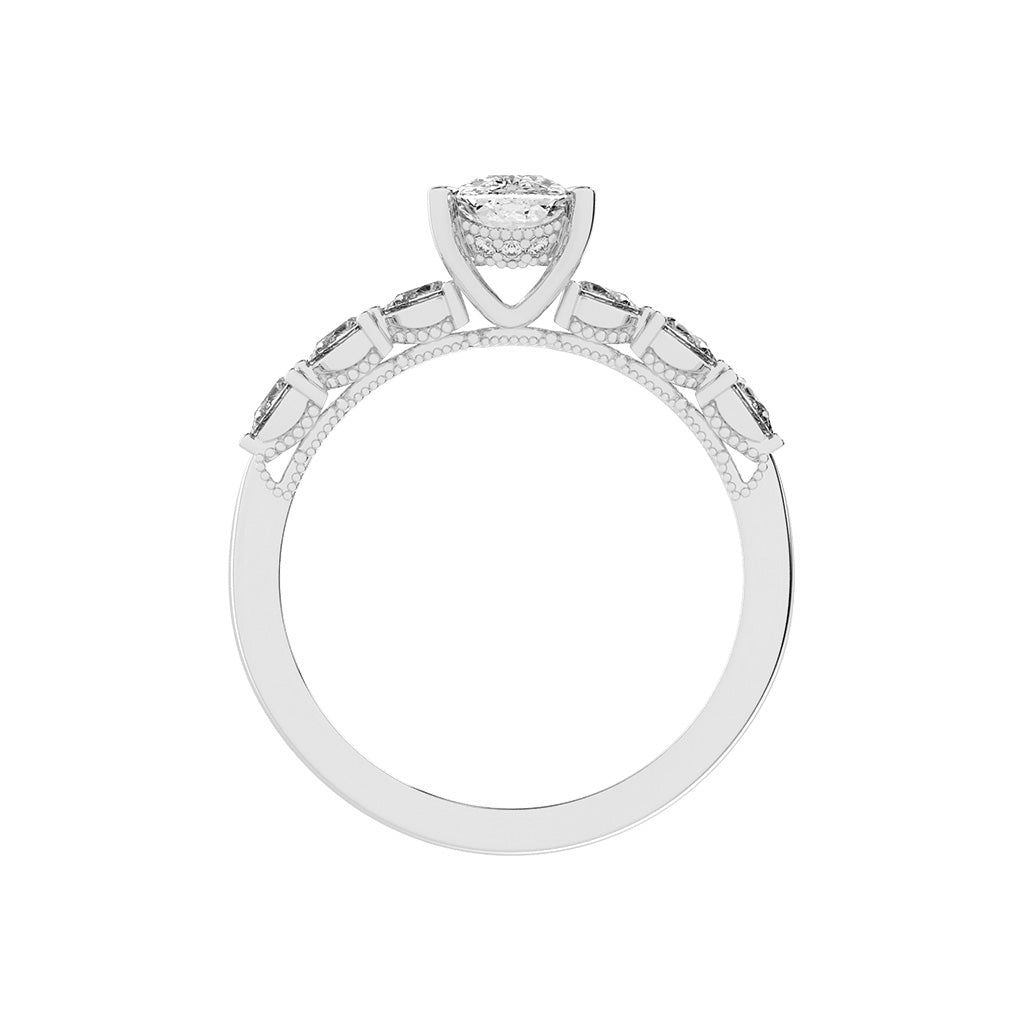 Diasona Claw Cushion Cut Side Stone Lab Diamond Ring