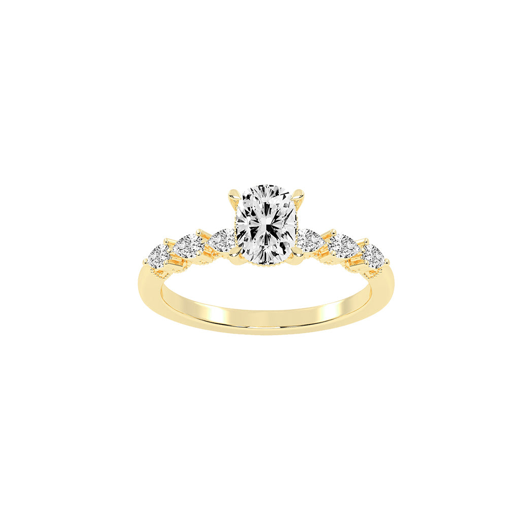 Diasona Claw Cushion Cut Side Stone Lab Diamond Ring