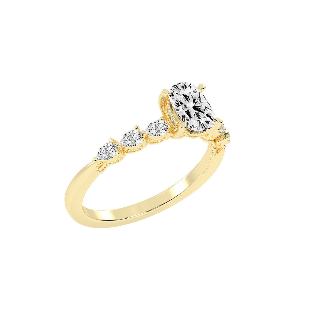 Diasona Claw Cushion Cut Side Stone Lab Diamond Ring