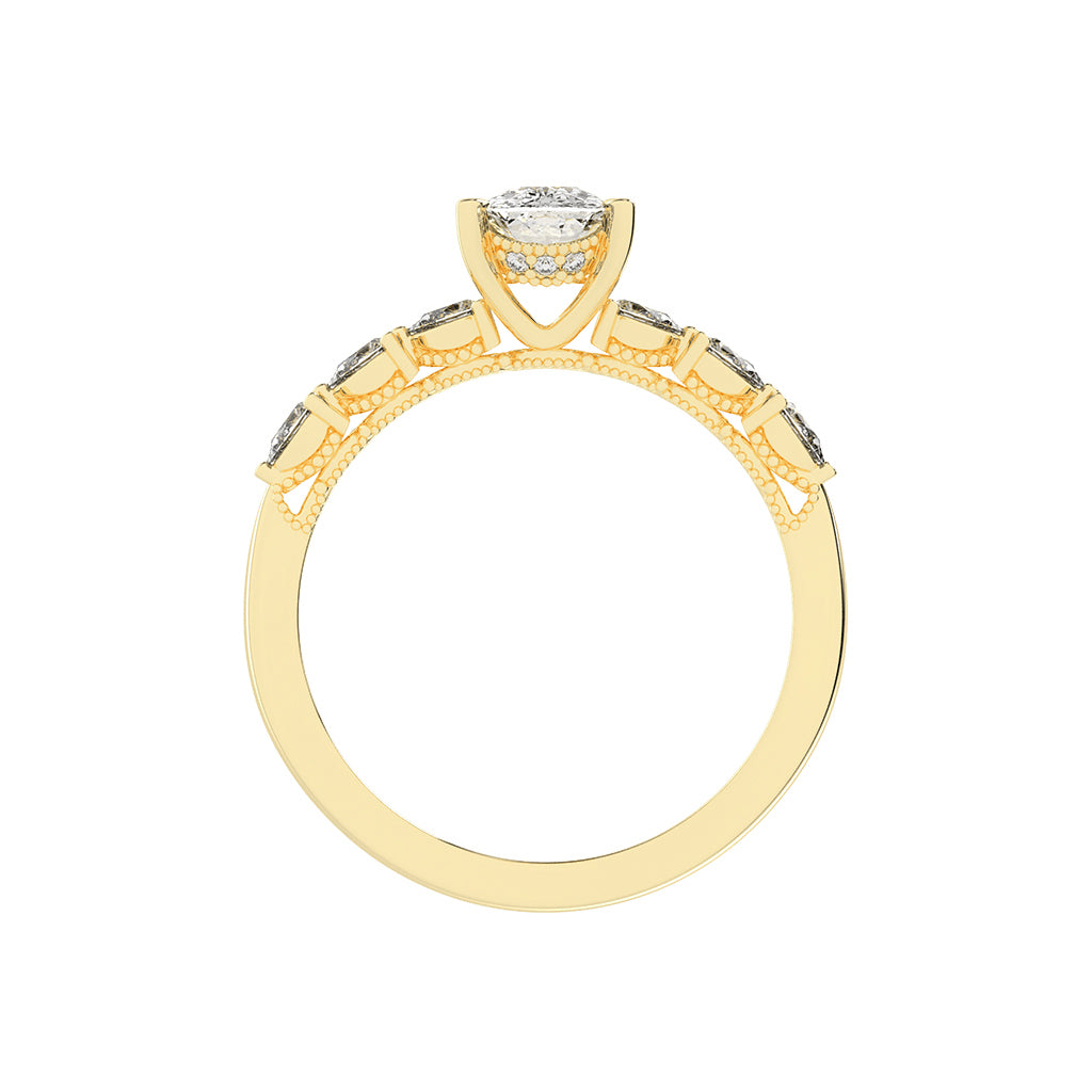 Diasona Claw Cushion Cut Side Stone Lab Diamond Ring