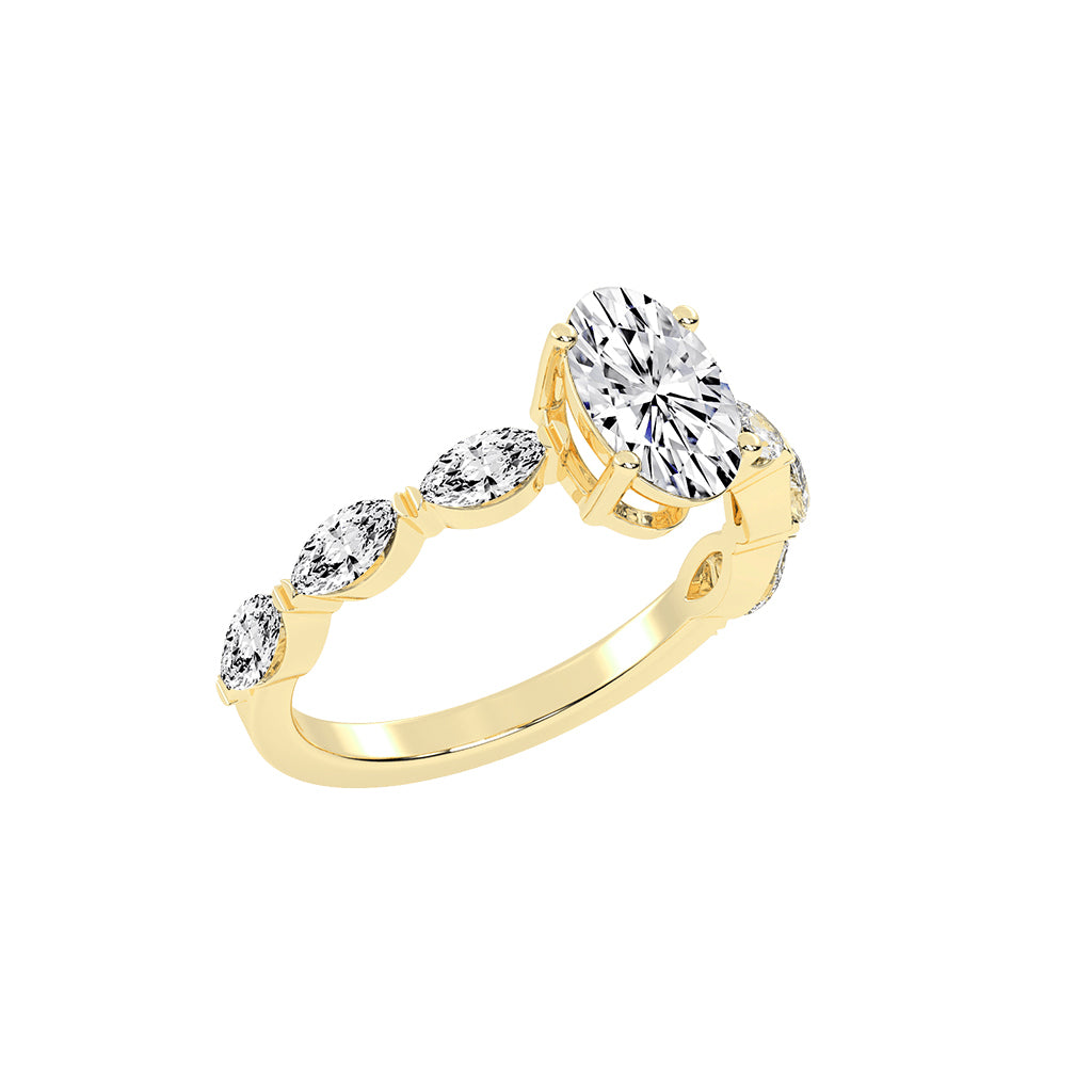Lustris Vintage Inspired Oval Cut Side Stone Lab Diamond Ring