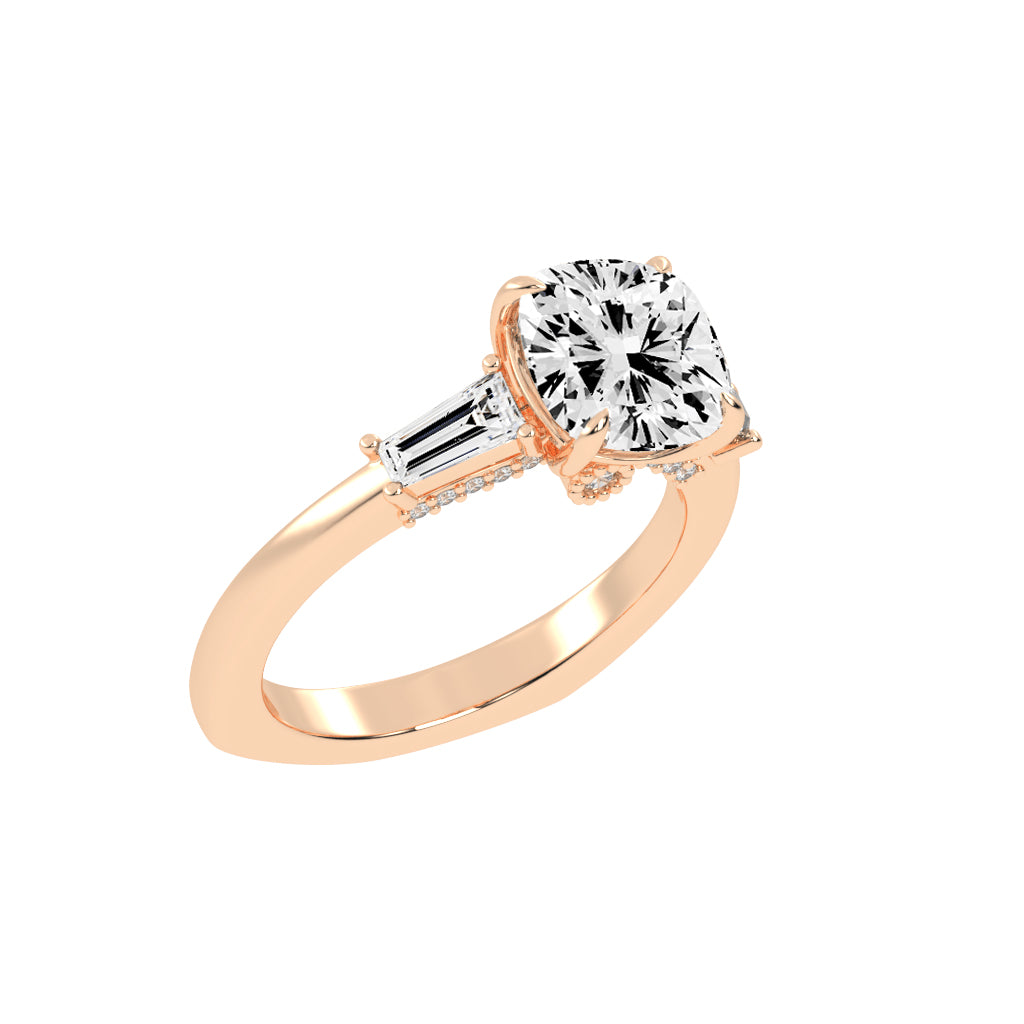 Diametrix Tapred Baguettes Cushion Cut Lab Diamond Ring