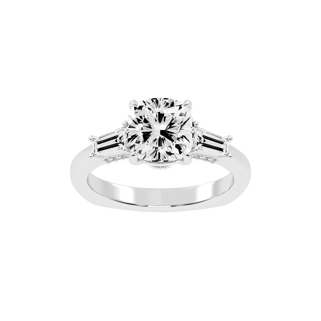 Diametrix Tapred Baguettes Cushion Cut Lab Diamond Ring