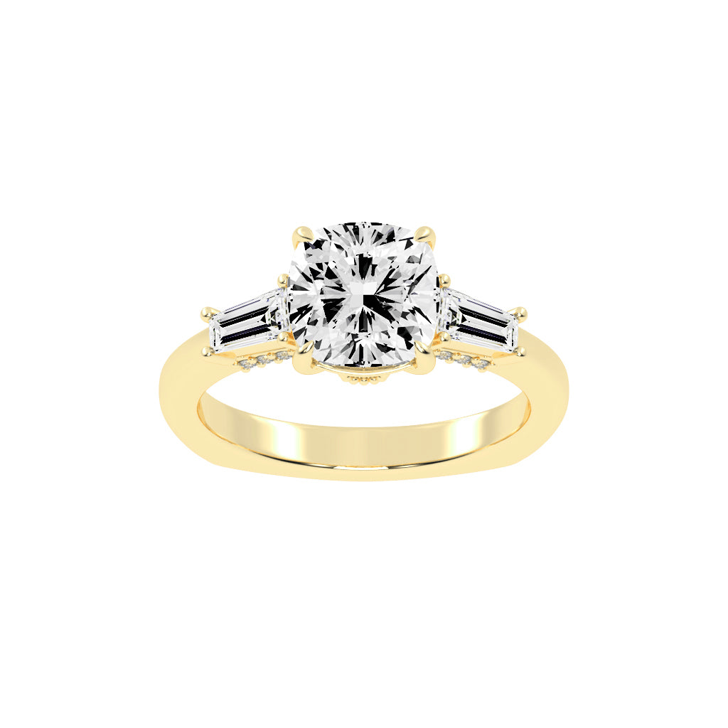 Diametrix Tapred Baguettes Cushion Cut Lab Diamond Ring