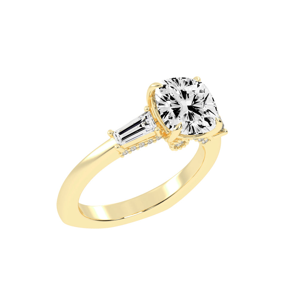 Diametrix Tapred Baguettes Cushion Cut Lab Diamond Ring
