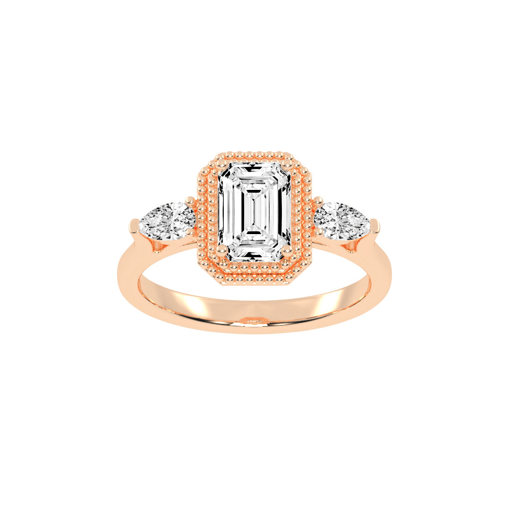 Halionne Four Prong Emerald Cut Halo Lab Diamond Ring