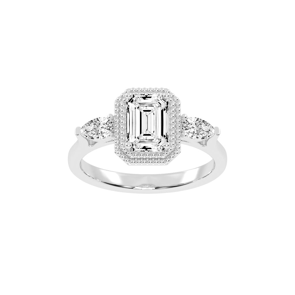 Halionne Four Prong Emerald Cut Halo Lab Diamond Ring