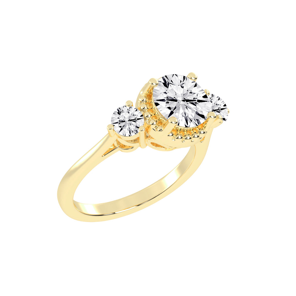 Halissara Tri Stone Round Cut Halo Lab Diamond Ring