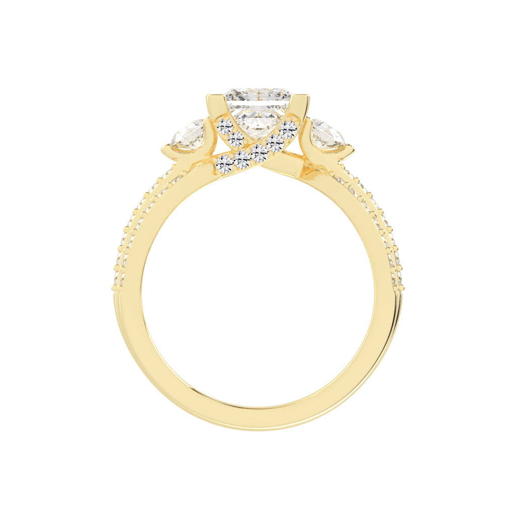 Diamalor Split Shank Princess Cut Side Stone Lab Diamond Ring
