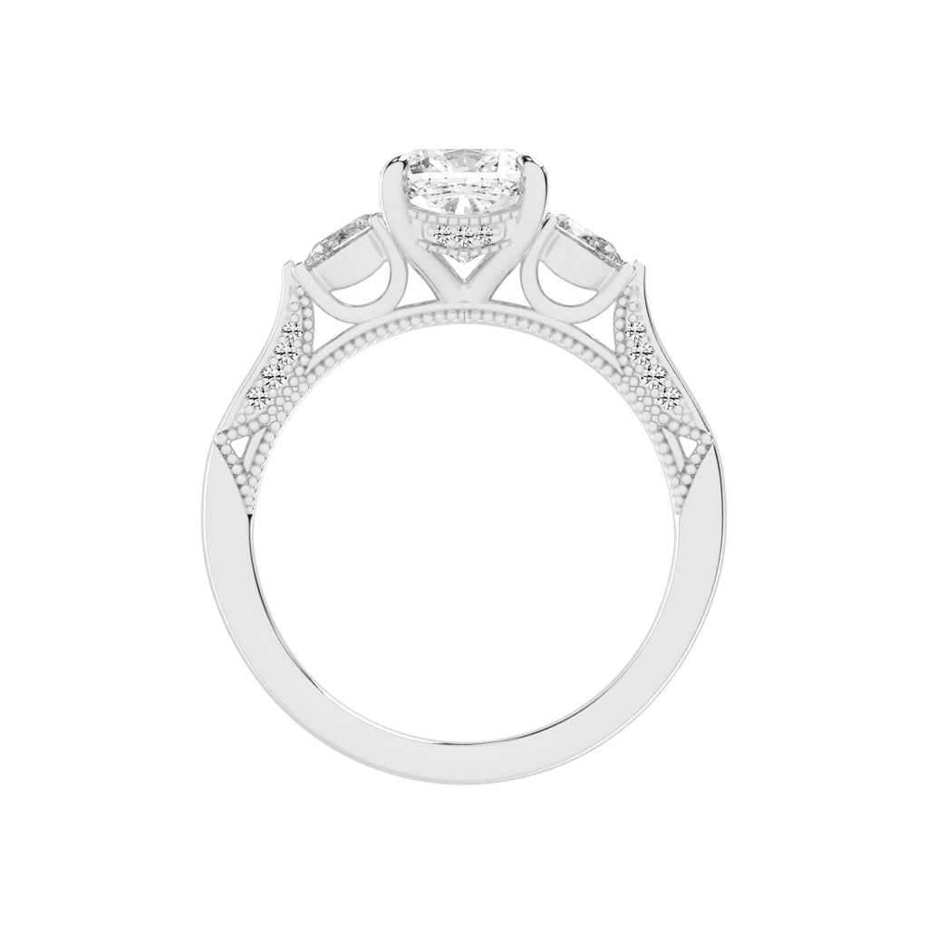 Trinova Three Stone Cushion Cut Lab Diamond Ring