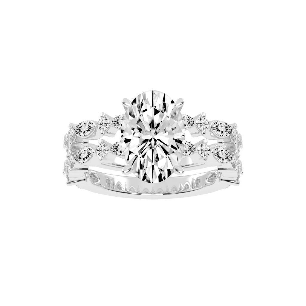 Orimelle Vintage Oval Cut Side Stone Lab Diamond Ring