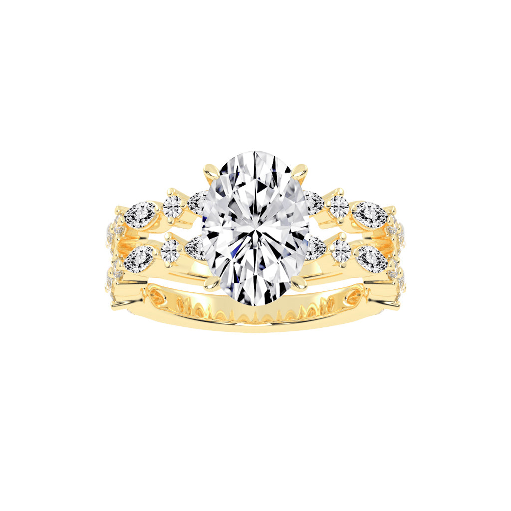Orimelle Vintage Oval Cut Side Stone Lab Diamond Ring