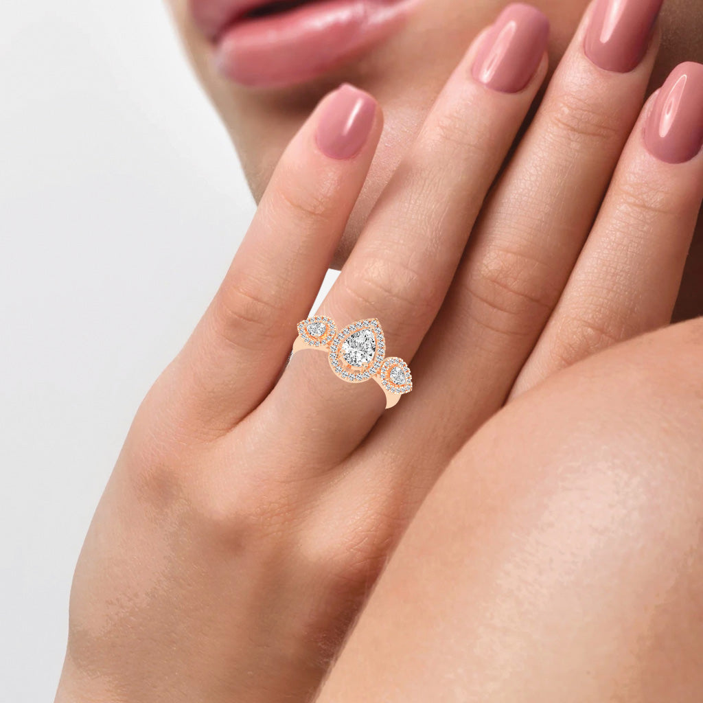 Halindrae Pear Cut Halo Lab Diamond Ring