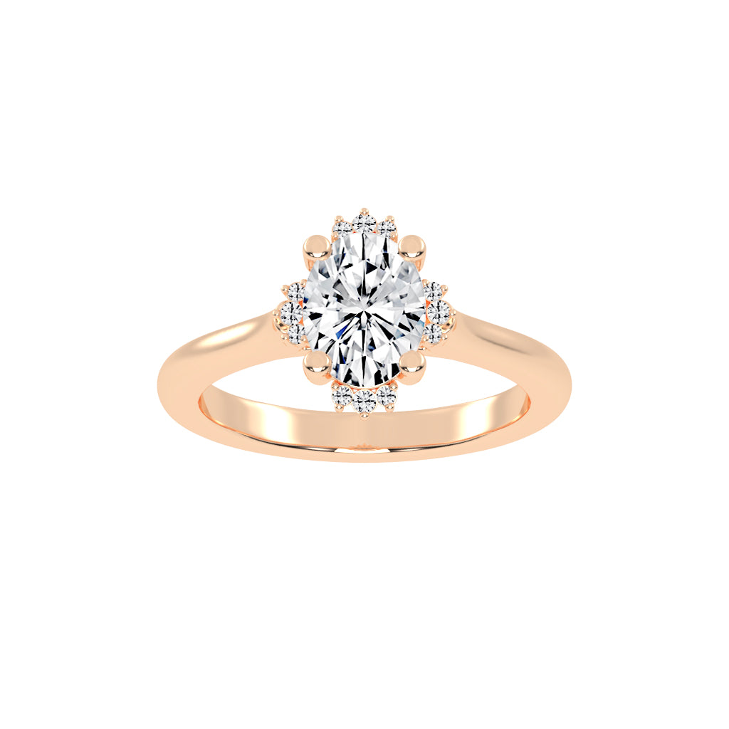 Haliquean Four Prong Oval Cut Halo Lab Diamond Ring