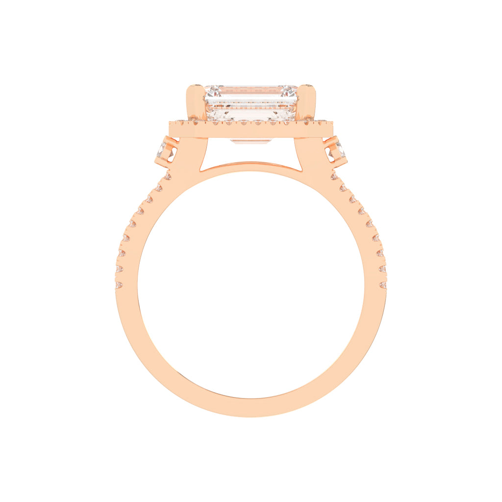 Haltraire Emerald Split Shank Halo Lab Diamond Ring