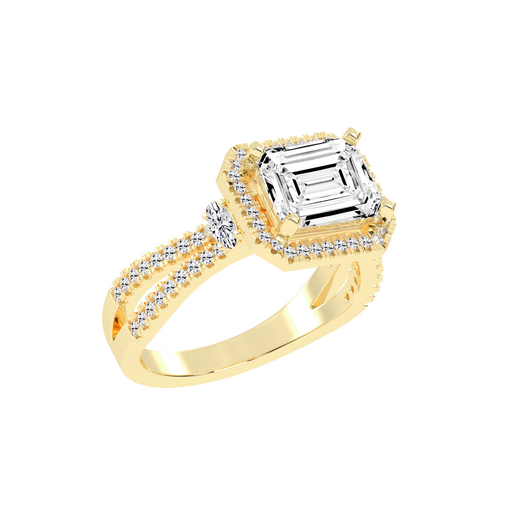Haltraire Emerald Split Shank Halo Lab Diamond Ring