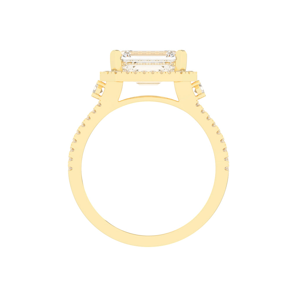 Haltraire Emerald Split Shank Halo Lab Diamond Ring