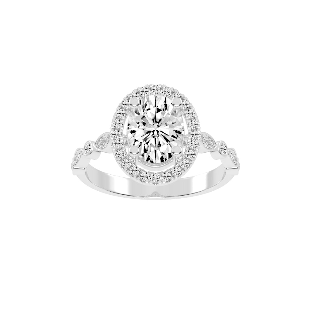 Halovion Bezel Shank Oval Cut Halo Lab Diamond Ring